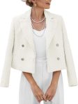 Women's Elegant Cropped Tweed Jacket Fully Lined Warm Button Coat with Pockets for Daily and Business Outfits