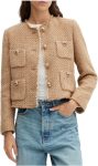 Women’s Collarless Cropped Tweed Blazer Button Down Office Jacket