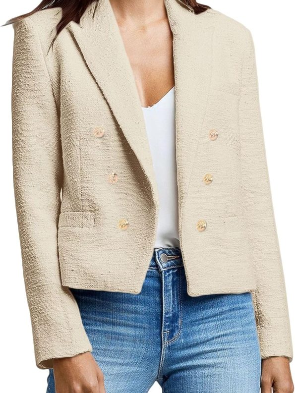 Women's Lightweight Cropped Blazer Jacket Open Front Long Sleeve Business Casual Coat with Side Pockets