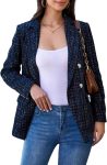 Women’s Oversized Plaid Tweed Blazer Long Sleeve Open Front Jacket