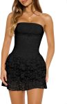 Women’s Strapless Lace Layered Ruffle Bodycon Mini Dress